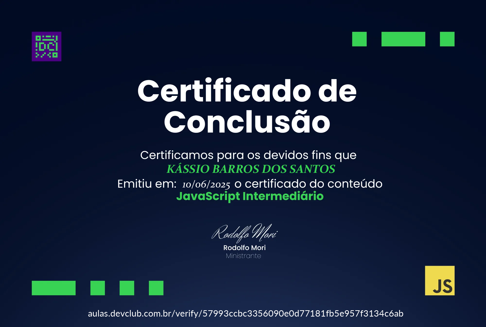 Certificado JavaScript - DevClub 2025